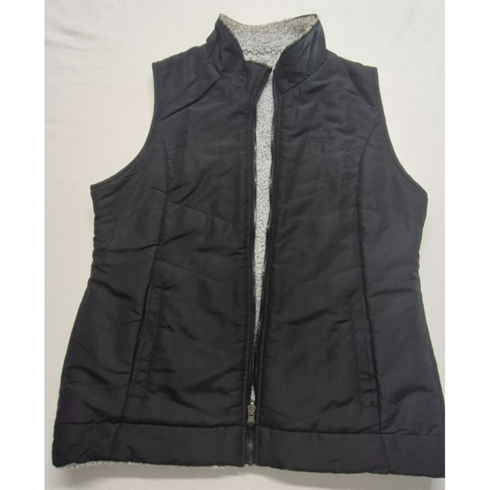 Magellan Outdoor women's black/gray reversable vest LG fleece‎ sides full zip